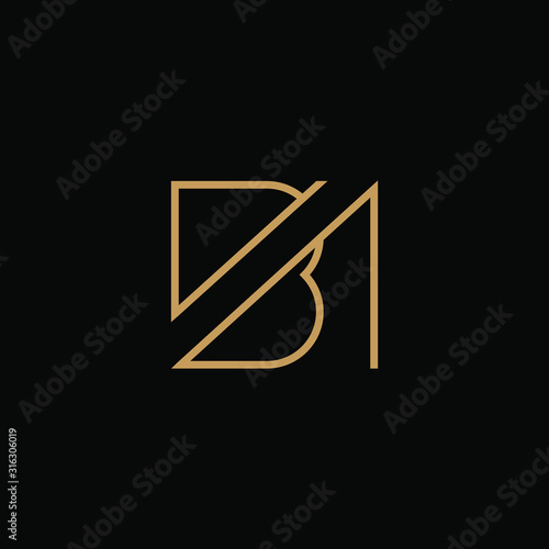 the logo of BM letters with line art. design combination of 2 letters into one logo that is unique and simple. gold texture. isolated black. modern template. for company and graphic design.