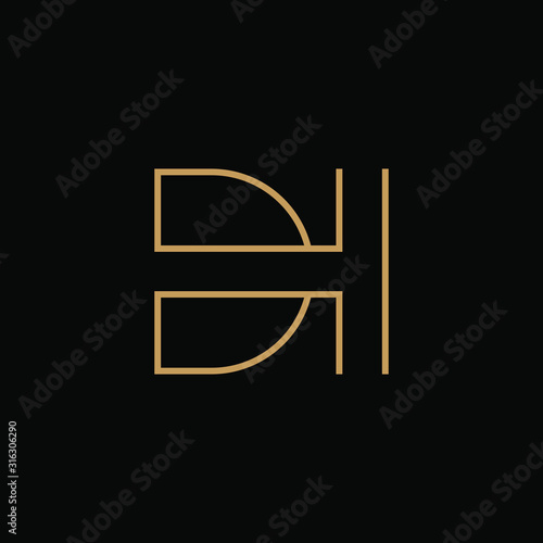 Letter logo DH with line art. design combination of 2 letters into one logo that is unique and simple. gold texture. isolated black. modern template. for company and graphic design. photo