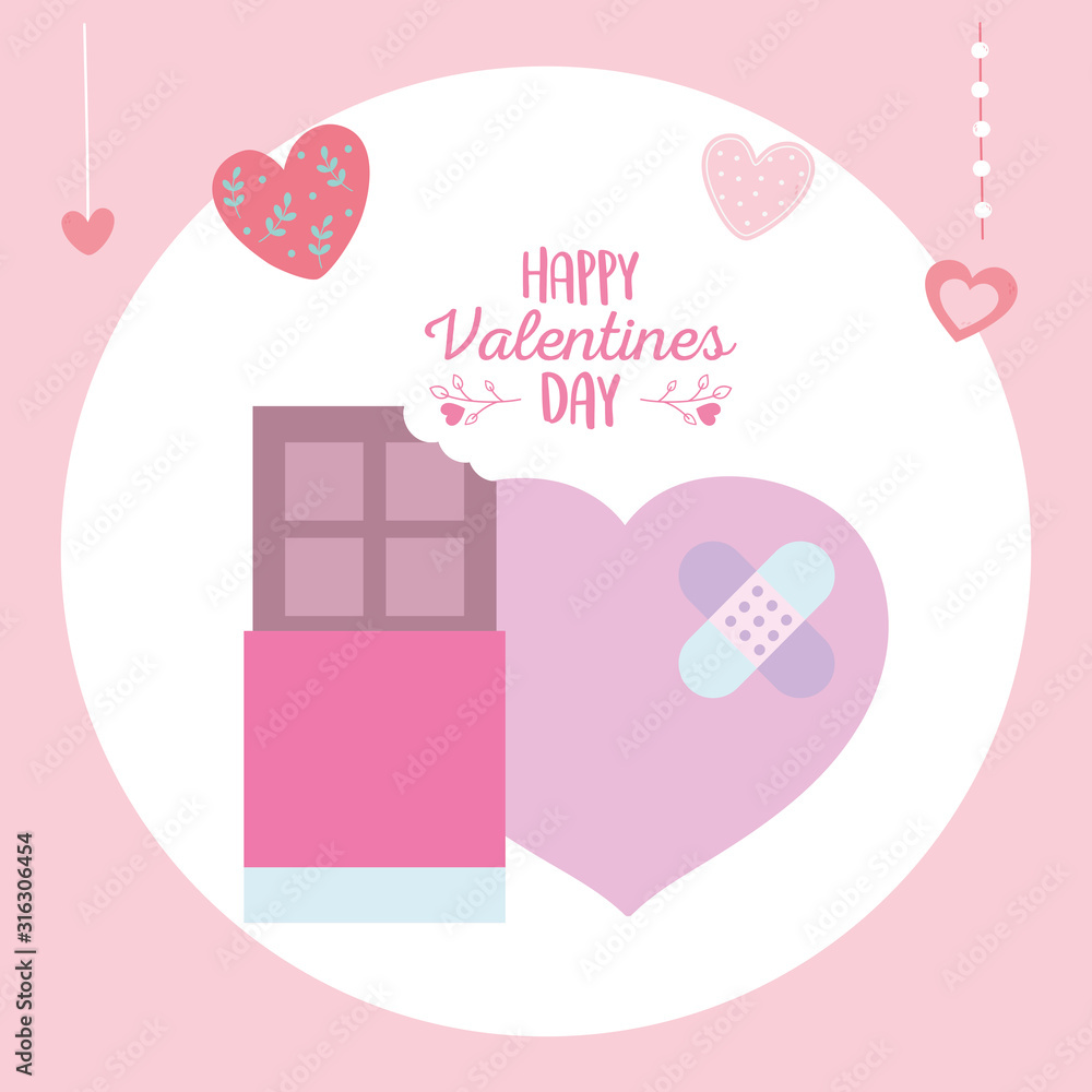 happy valentines day, sweet chocolate bar and sad heart love happy valentines day, sweet chocolate bar and sad heart love
