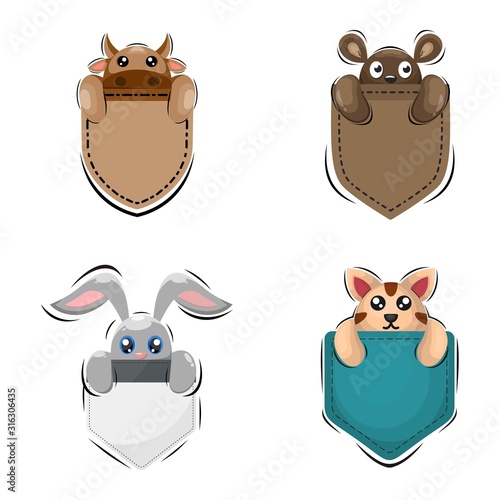 cute animal hiding in a pocket premium vector
