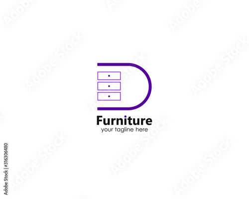 furniture logo letter D. with purple texture. combination of cupboards and letters b abstract. white background. for company brand and design needs. modern template