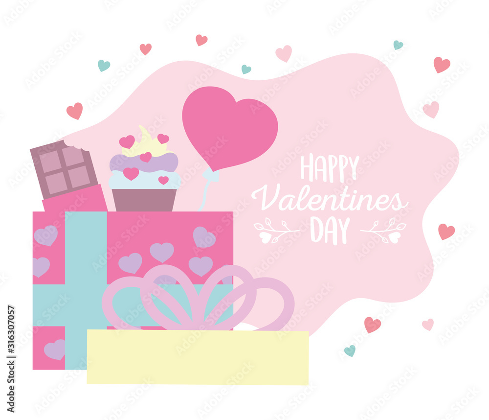 happy valentines day, gift box sweet cupcake chocolate bar hearts love