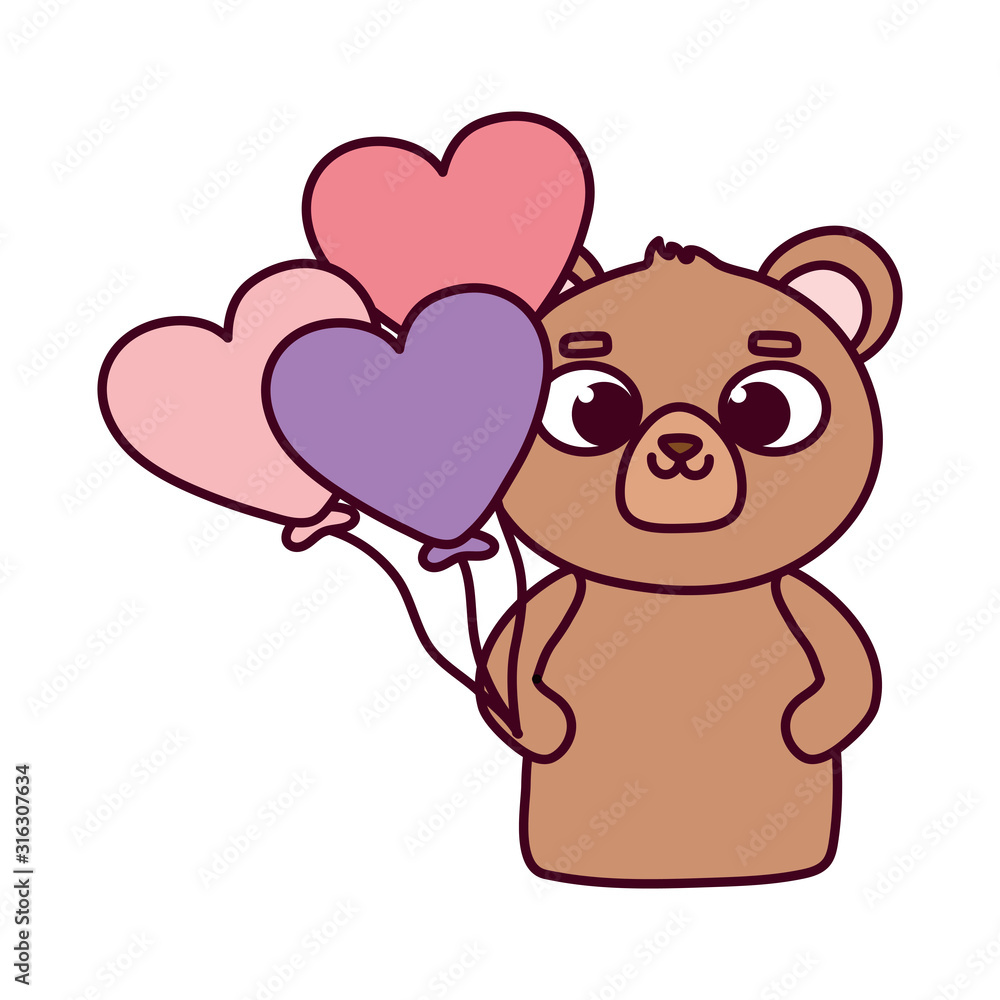 Obraz premium happy valentines day, cute bear with balloons shaped hearts decoration