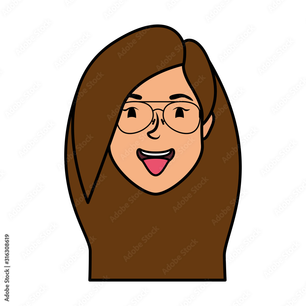 cute young woman head with eyeglasses character cute young woman head with eyeglasses character