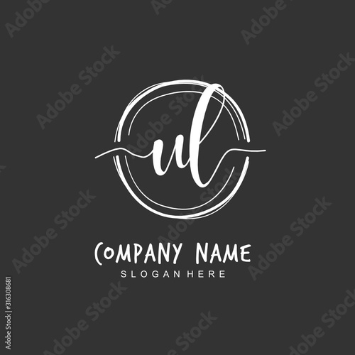 Handwritten initial letter U L UL for identity and logo. Vector logo template with handwriting and signature style.