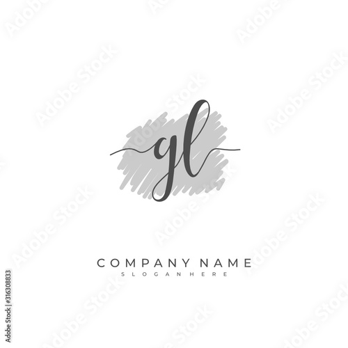 Handwritten initial letter G L GL for identity and logo. Vector logo template with handwriting and signature style.