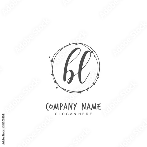  Handwritten initial letter B L BL for identity and logo. Vector logo template with handwriting and signature style.