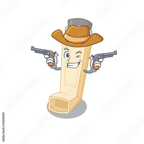 Asthma inhaler dressed as a Cowboy having guns