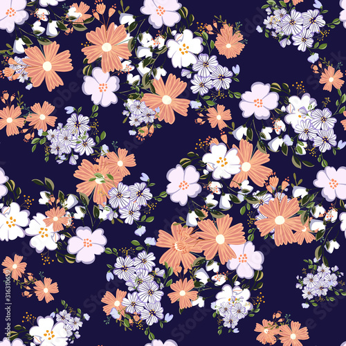 Fashionable cute pattern in nativel flowers. Floral seamless background for textiles, fabrics, covers, wallpapers, print, gift wrapping