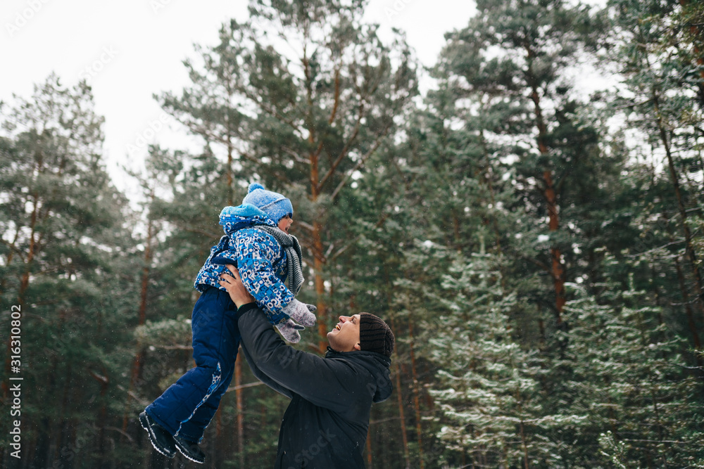 father and son in the forest father and son in the forest