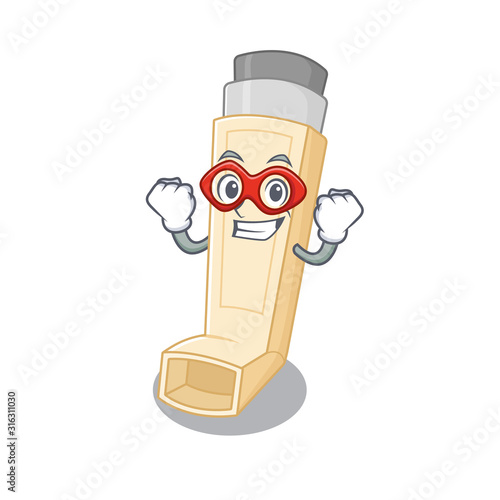 Smiley mascot of asthma inhaler dressed as a Super hero