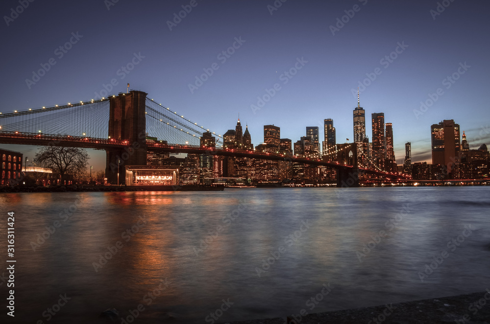 New York behind Brooklyn Bridge