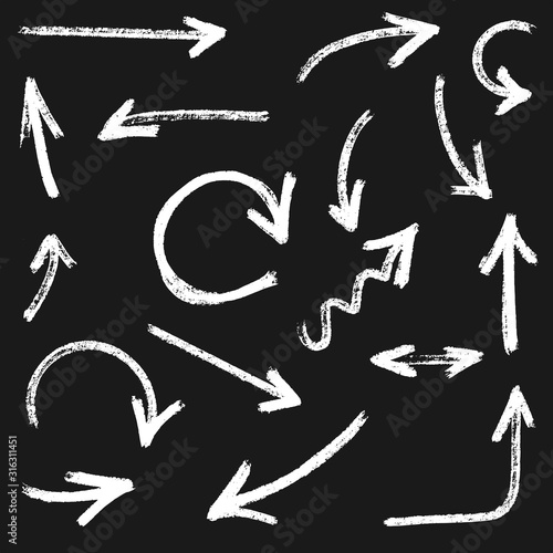 hand drawn arrows vector with doodle style isolated on black background for business element or decorative design.