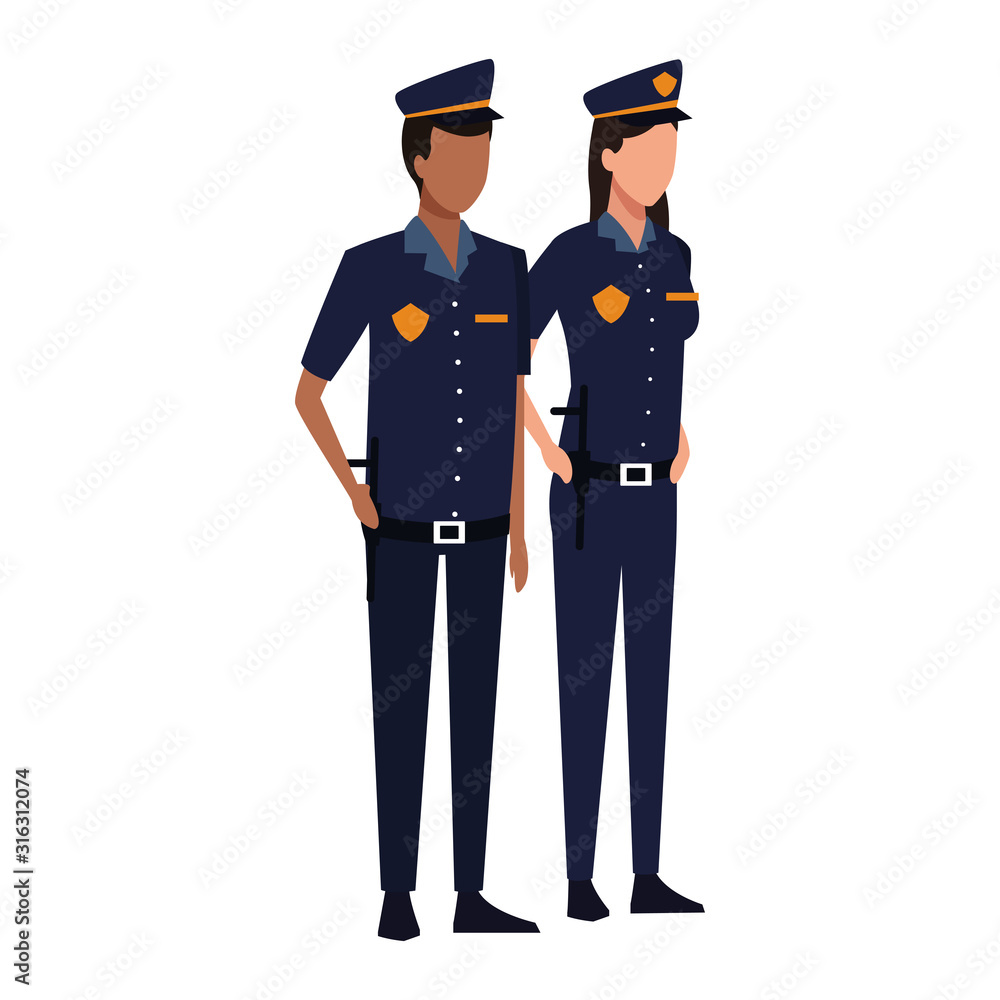 police man and police woman standing police man and police woman standing