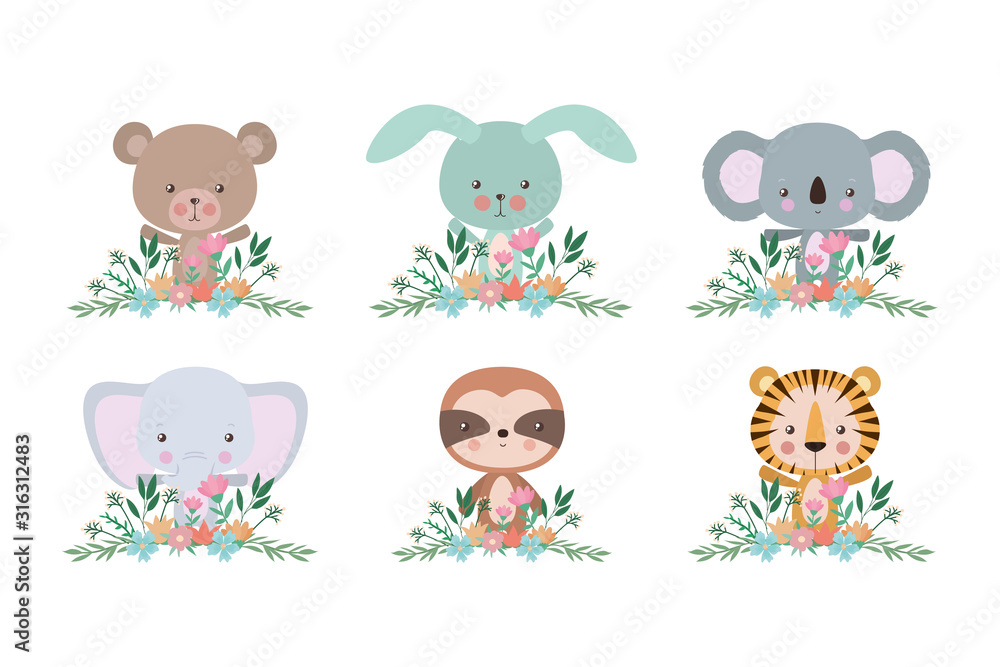Set of cute animals cartoons vector design Set of cute animals cartoons vector design