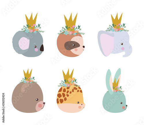 Set of cute animals cartoons vector design