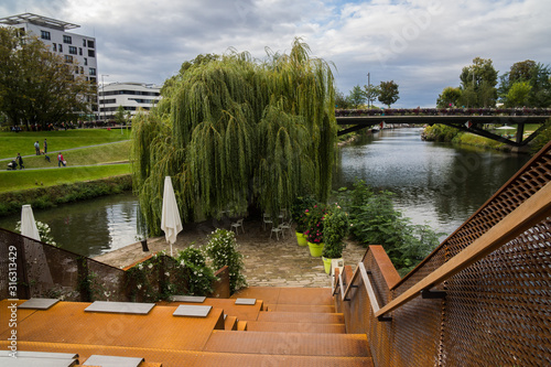 deck at Neckar river in heilbronn city garden show