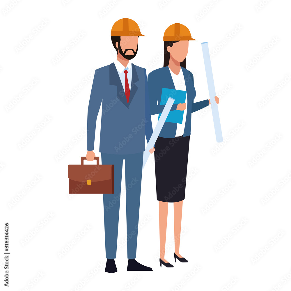 engineer man and woman standing