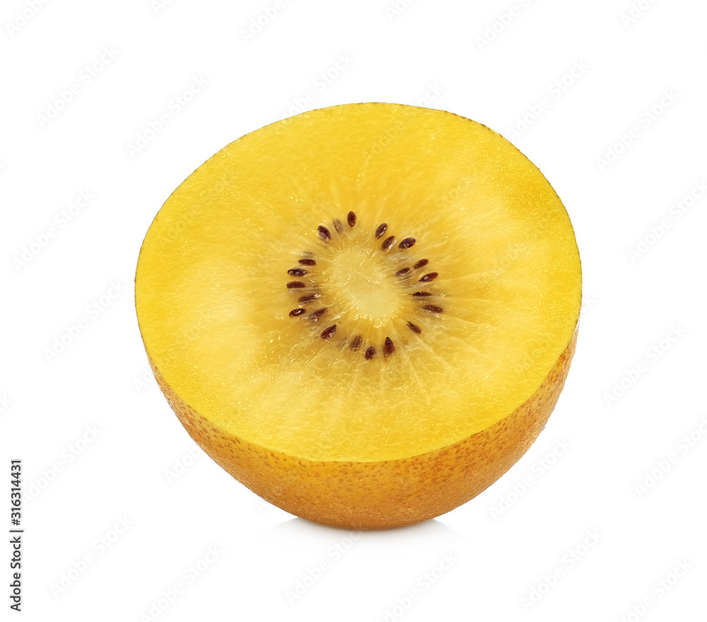 A half of yellow kiwi fruits isolated on white background. A half of yellow kiwi fruits isolated on white background.