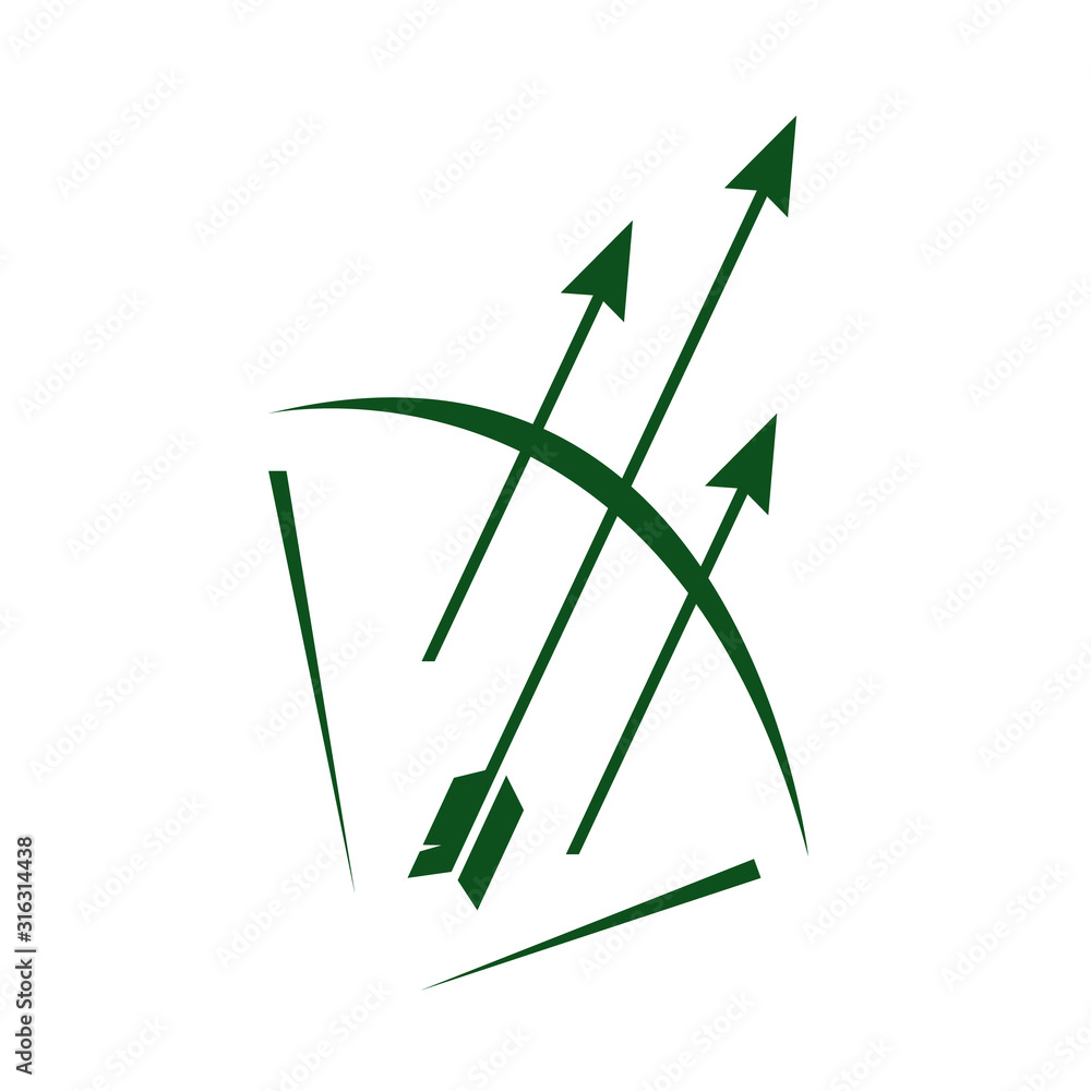 Abstract Bow and 3 Arrow logo vector icon illustration Abstract Bow and 3 Arrow logo vector icon illustration