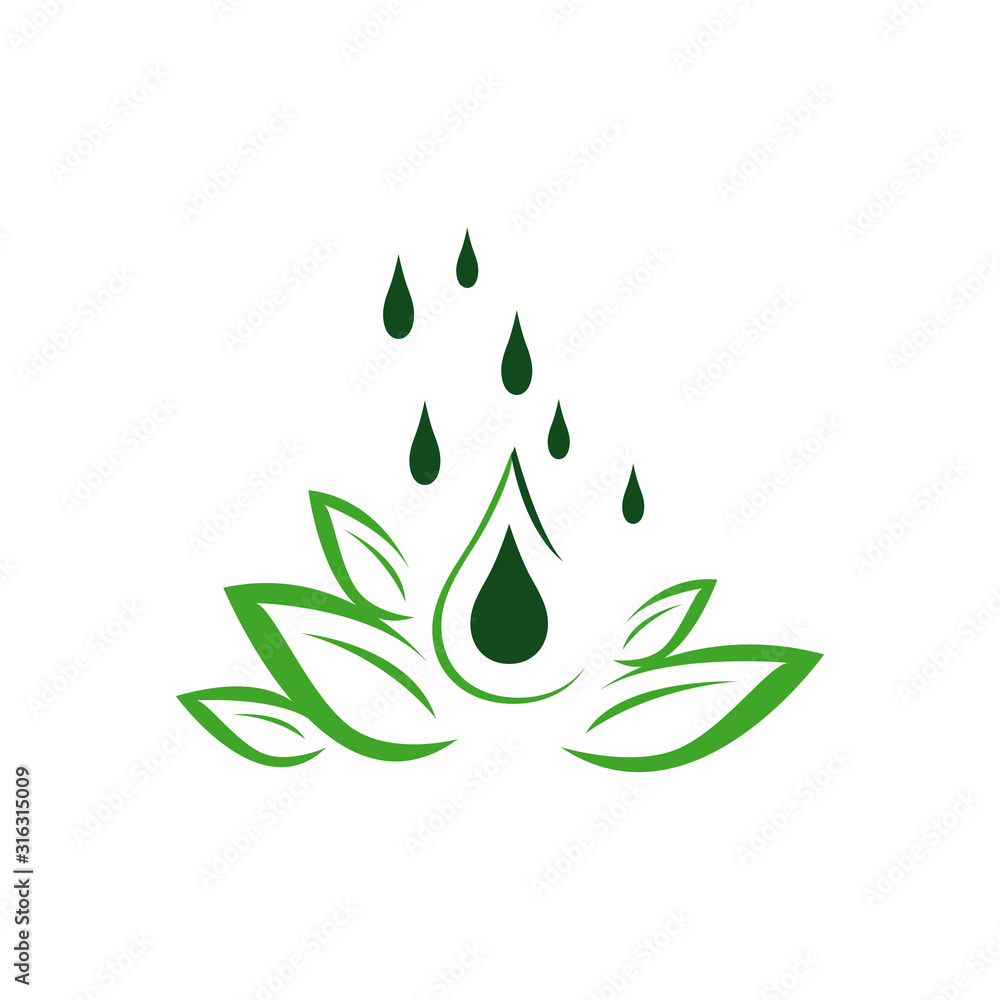natural herb oil logo design with growing plant and oil drop symbol vector illustration natural herb oil logo design with growing plant and oil drop symbol vector illustration