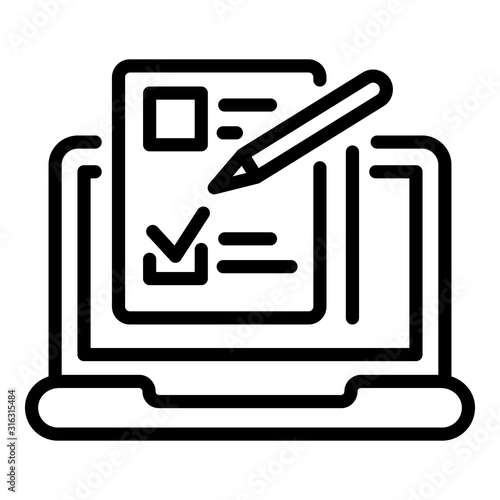 Laptop questionnaire icon. Outline laptop questionnaire vector icon for web design isolated on white background