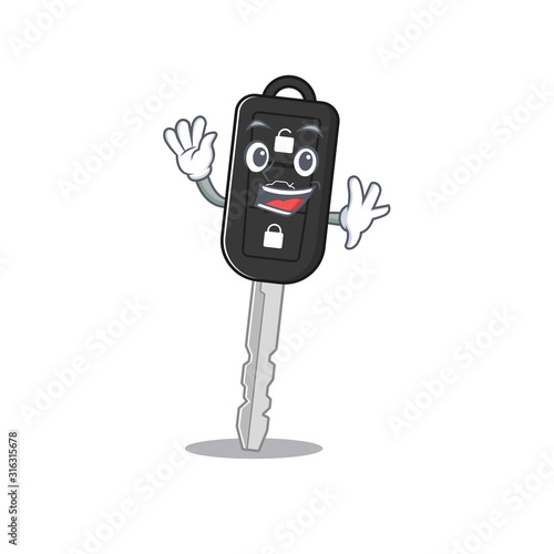 Waving friendly car key cartoon character design