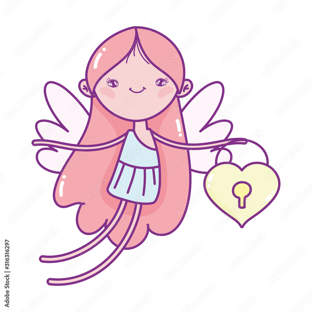 happy valentines day, cute cupid with padlock shaped heart happy valentines day, cute cupid with padlock shaped heart