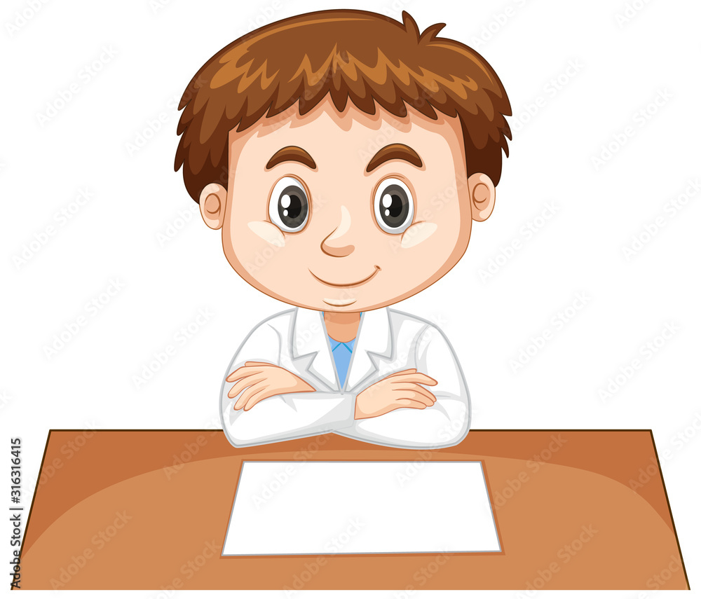 Cute boy sitting with paper on the table Cute boy sitting with paper on the table