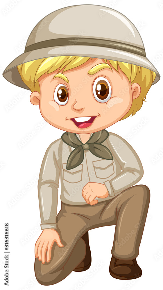 Boy in scout uniform sitting on white background Boy in scout uniform sitting on white background
