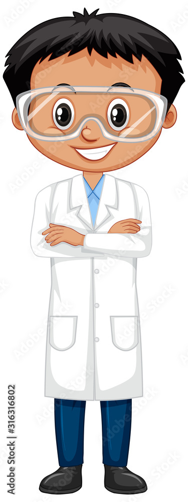 Boy wearing lab gown on white background Boy wearing lab gown on white background