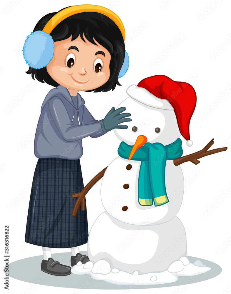 Happy making snowman on white background Happy making snowman on white background