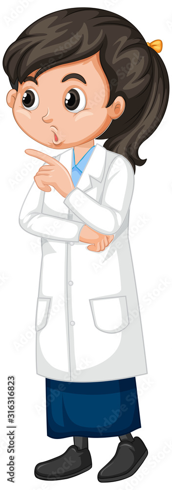 Girl in lab gown on white background Girl in lab gown on white background