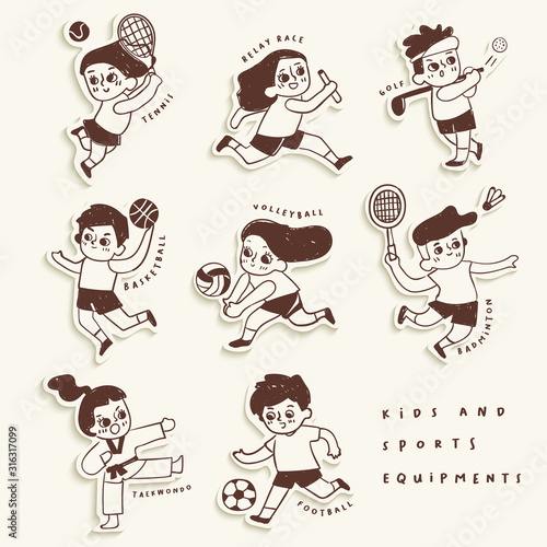 Layout template with kids playing sports : Vector Illustration
