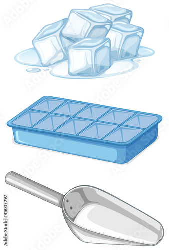 Pile of ice with tray and spoon