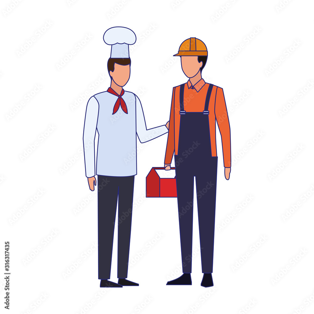 avatar chef and builder standing, colorful design