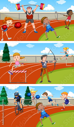 Scene with people doing track and field sports © blueringmedia