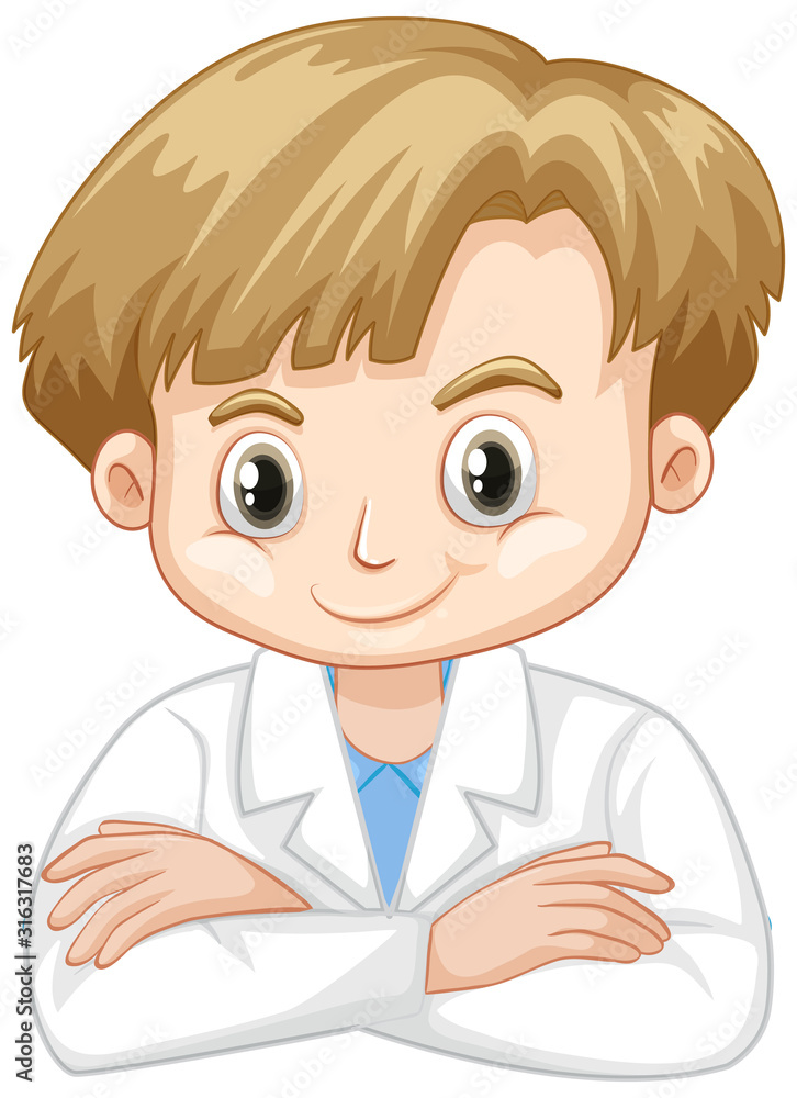 Cute boy in lab gown on white background Cute boy in lab gown on white background
