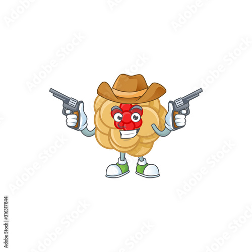 Confident chinese gold flower Cowboy cartoon character holding guns