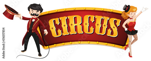Circus sign template with man and woman
