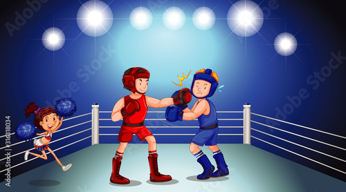 Background scene with athletes fighting in the ring