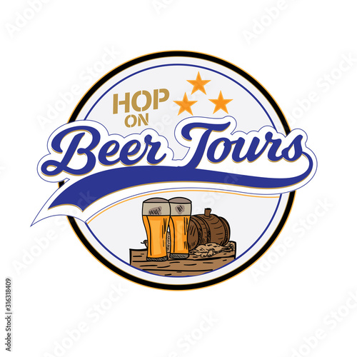 beer tour stamp logo vector, beer circle logo illustration, craft beer tour logo branding