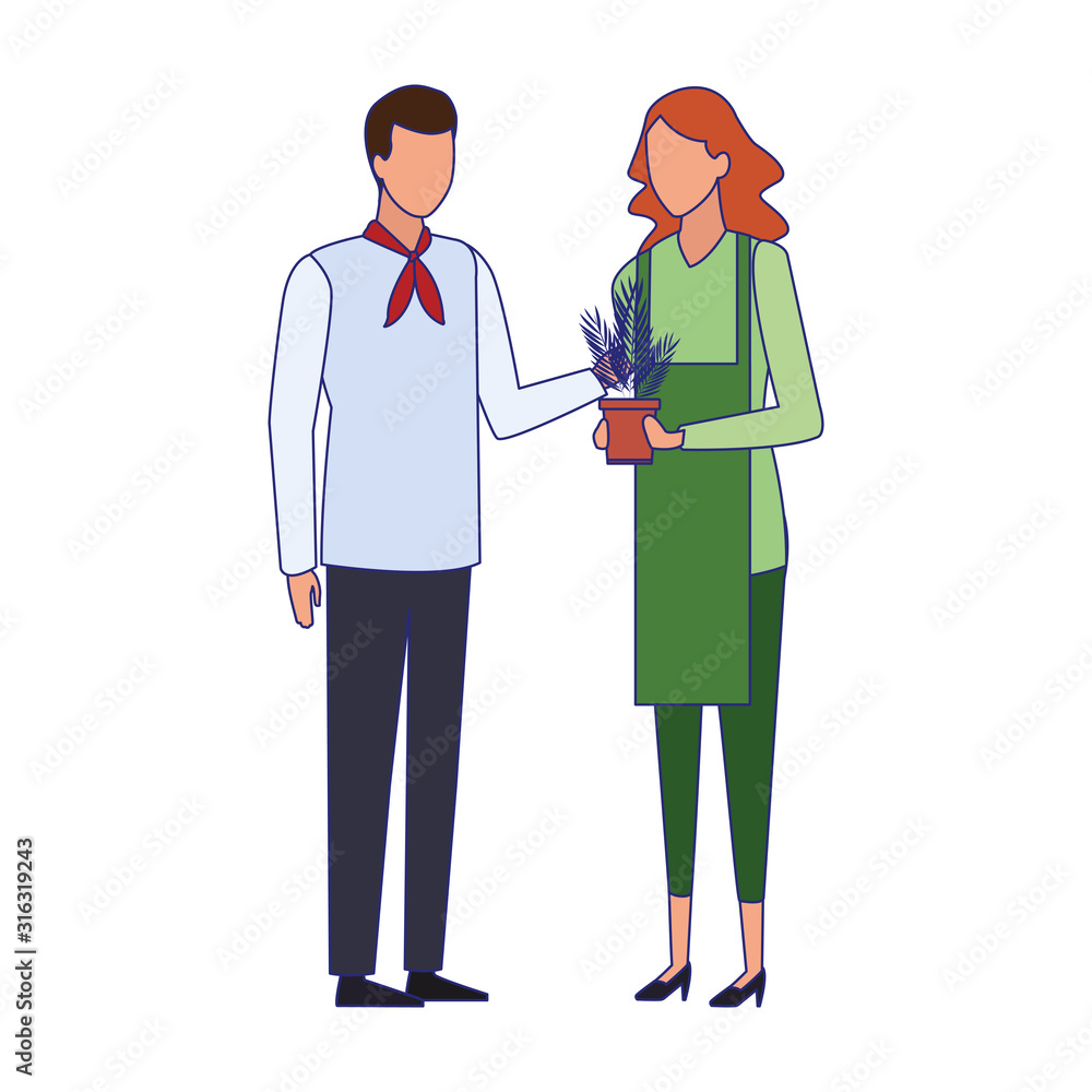 chef man and gardener woman standing, colorful design chef man and gardener woman standing, colorful design
