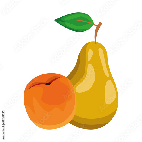 peach and pear fruits, colorful design