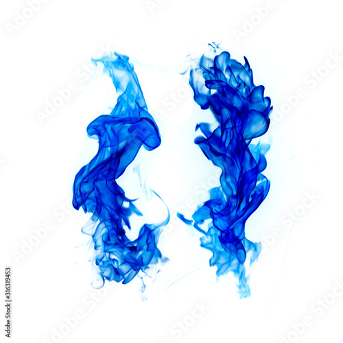 Two blue flames isolated on white background