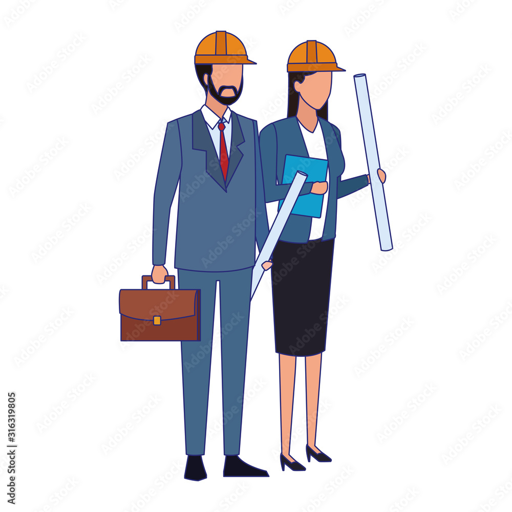 engineer man and woman standing, colorful design engineer man and woman standing, colorful design