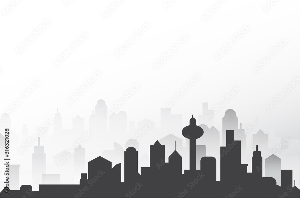 City landscape in black and white color background, vector illustration