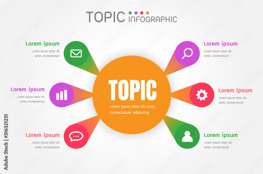 Fototapeta premium 6 topics color elements infographic