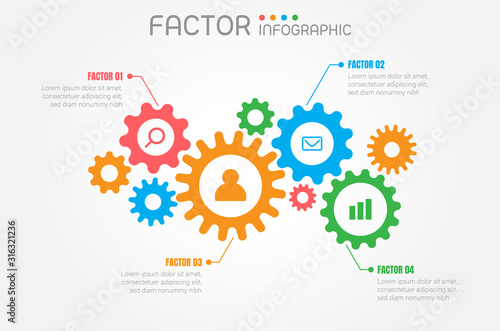 Infographic factors or fuctions of work process on grey background