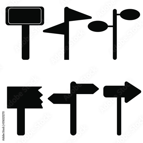 Silhouette of signposts, set of black icon vector illustration.